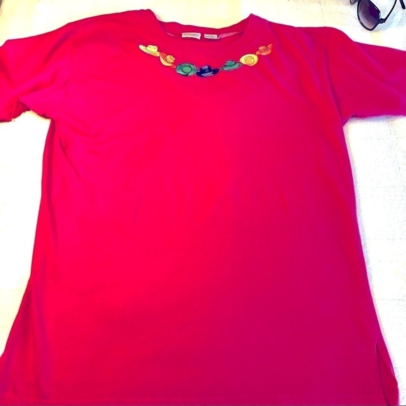 Vintage 1990s Tee Pink Embroidered Hats Evan Picone Short Sleeve size Large - Picture 14 of 15